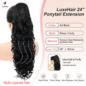 LuxeHair 24” Curly Claw Clip in Ponytail Extension, Fluffy Multi-Layered Jaw Clip Fake Pony tails, Instant Length & Style, Lightweight For Women Hairpiece -