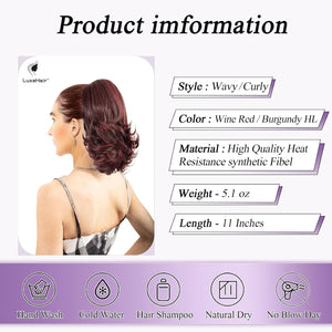LuxeHair 11” Classic Short Curly Clip In Ponytail Extension, Claw Clip hair extensions, Multi Layered Clip on ponytail Claw Clip Ponytail Extension for women