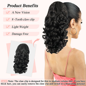 LuxeHair Claw Clip 13" Ponytail Extension, Classic Curly Claw Clip in pony tails Hair Extensions Hairpieces for Woman