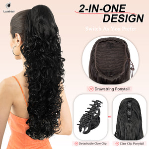 LuxeHair 24” Curly Claw Clip in Ponytail Extension, Fluffy Multi-Layered Jaw Clip Fake Pony tails, Instant Length & Style, Lightweight For Women Hairpiece -