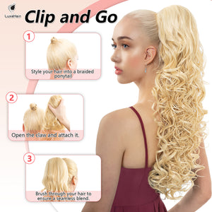 LuxeHair 24” Curly Claw Clip in Ponytail Extension, Fluffy Multi-Layered Jaw Clip Fake Pony tails, Instant Length & Style, Lightweight For Women Hairpiece -