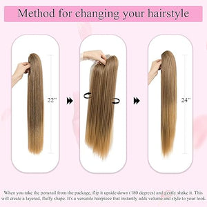 Straight Hair Extension – 24” Long Ponytail with Jaw Claw Clip in