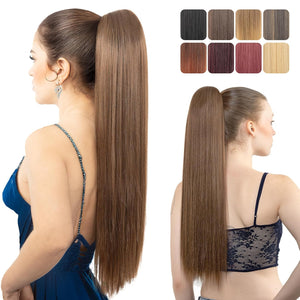 Straight Hair Extension – 24” Long Ponytail with Jaw Claw Clip in