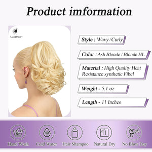 LuxeHair 11” Classic Short Curly Clip In Ponytail Extension, Claw Clip hair extensions, Multi Layered Clip on ponytail Claw Clip Ponytail Extension for women