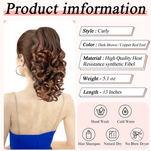 LuxeHair Claw Clip 13" Ponytail Extension, Classic Curly Claw Clip in pony tails Hair Extensions Hairpieces for Woman