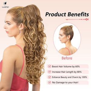 LuxeHair 24” Curly Claw Clip in Ponytail Extension, Fluffy Multi-Layered Jaw Clip Fake Pony tails, Instant Length & Style, Lightweight For Women Hairpiece -