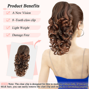 LuxeHair Claw Clip 13" Ponytail Extension, Classic Curly Claw Clip in pony tails Hair Extensions Hairpieces for Woman