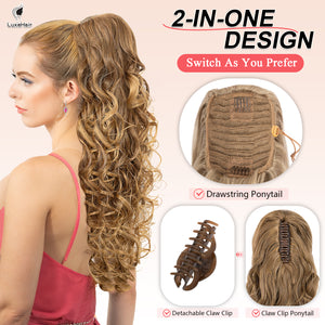 LuxeHair 24” Curly Claw Clip in Ponytail Extension, Fluffy Multi-Layered Jaw Clip Fake Pony tails, Instant Length & Style, Lightweight For Women Hairpiece -