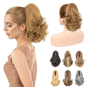 LuxeHair 11” Classic Short Curly Clip In Ponytail Extension, Claw Clip hair extensions, Multi Layered Clip on ponytail Claw Clip Ponytail Extension for women