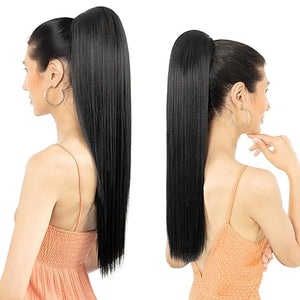 Straight Hair Extension – 24” Long Ponytail with Jaw Claw Clip in
