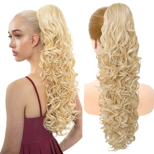 LuxeHair 24” Curly Claw Clip in Ponytail Extension, Fluffy Multi-Layered Jaw Clip Fake Pony tails, Instant Length & Style, Lightweight For Women Hairpiece -