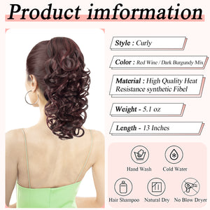 LuxeHair Claw Clip 13" Ponytail Extension, Classic Curly Claw Clip in pony tails Hair Extensions Hairpieces for Woman