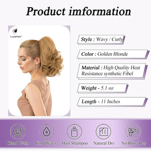 LuxeHair 11” Classic Short Curly Clip In Ponytail Extension, Claw Clip hair extensions, Multi Layered Clip on ponytail Claw Clip Ponytail Extension for women