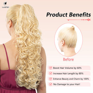 LuxeHair 24” Curly Claw Clip in Ponytail Extension, Fluffy Multi-Layered Jaw Clip Fake Pony tails, Instant Length & Style, Lightweight For Women Hairpiece -