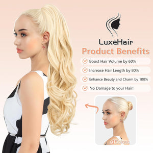 LuxeHair Ponytail Extension, 24" Claw Clip in Ponytail Curly wavy ponytail extension, Clip On Ponytail extension pony tails hair extensions hair pieces for Women-