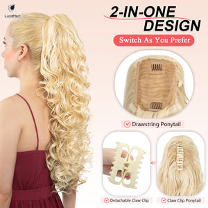 LuxeHair 24” Curly Claw Clip in Ponytail Extension, Fluffy Multi-Layered Jaw Clip Fake Pony tails, Instant Length & Style, Lightweight For Women Hairpiece -