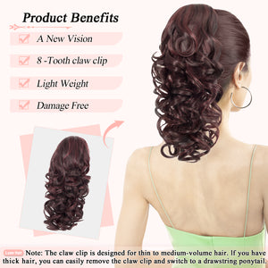 LuxeHair Claw Clip 13" Ponytail Extension, Classic Curly Claw Clip in pony tails Hair Extensions Hairpieces for Woman