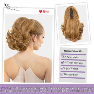LuxeHair 11” Classic Short Curly Clip In Ponytail Extension, Claw Clip hair extensions, Multi Layered Clip on ponytail Claw Clip Ponytail Extension for women