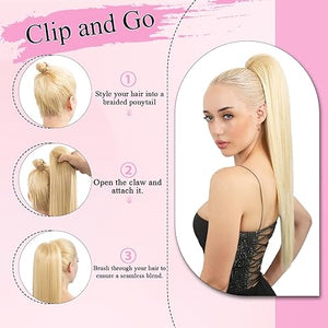 Straight Hair Extension – 24” Long Ponytail with Jaw Claw Clip in