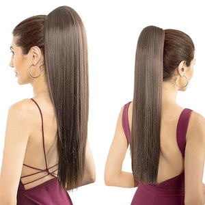 Straight Hair Extension – 24” Long Ponytail with Jaw Claw Clip in