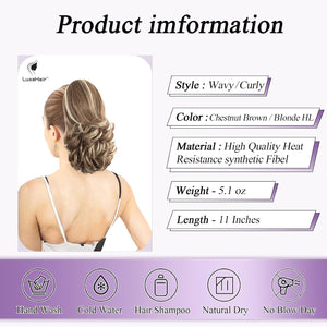 LuxeHair 11” Classic Short Curly Clip In Ponytail Extension, Claw Clip hair extensions, Multi Layered Clip on ponytail Claw Clip Ponytail Extension for women