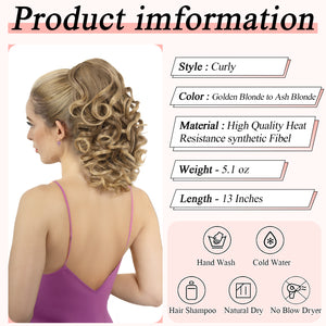 LuxeHair Claw Clip 13" Ponytail Extension, Classic Curly Claw Clip in pony tails Hair Extensions Hairpieces for Woman