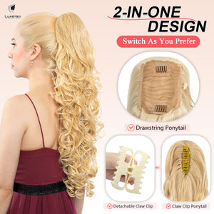 LuxeHair 24” Curly Claw Clip in Ponytail Extension, Fluffy Multi-Layered Jaw Clip Fake Pony tails, Instant Length & Style, Lightweight For Women Hairpiece -
