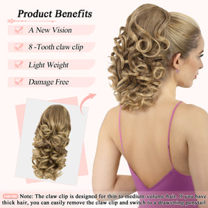 LuxeHair Claw Clip 13" Ponytail Extension, Classic Curly Claw Clip in pony tails Hair Extensions Hairpieces for Woman
