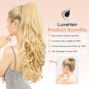 LuxeHair Ponytail Extension, 24" Claw Clip in Ponytail Curly wavy ponytail extension, Clip On Ponytail extension pony tails hair extensions hair pieces for Women-