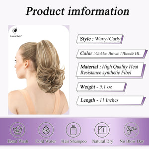 LuxeHair 11” Classic Short Curly Clip In Ponytail Extension, Claw Clip hair extensions, Multi Layered Clip on ponytail Claw Clip Ponytail Extension for women
