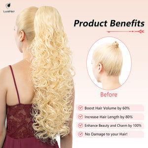 LuxeHair 24” Curly Claw Clip in Ponytail Extension, Fluffy Multi-Layered Jaw Clip Fake Pony tails, Instant Length & Style, Lightweight For Women Hairpiece -