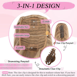 Straight Hair Extension – 24” Long Ponytail with Jaw Claw Clip in