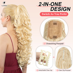 LuxeHair 24” Curly Claw Clip in Ponytail Extension, Fluffy Multi-Layered Jaw Clip Fake Pony tails, Instant Length & Style, Lightweight For Women Hairpiece -