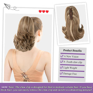 LuxeHair 11” Classic Short Curly Clip In Ponytail Extension, Claw Clip hair extensions, Multi Layered Clip on ponytail Claw Clip Ponytail Extension for women