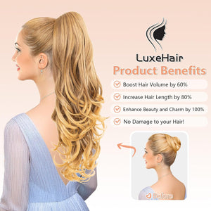 LuxeHair Ponytail Extension, 24" Claw Clip in Ponytail Curly wavy ponytail extension, Clip On Ponytail extension pony tails hair extensions hair pieces for Women-