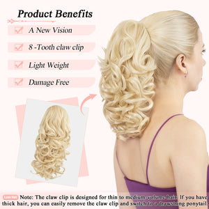 LuxeHair Claw Clip 13" Ponytail Extension, Classic Curly Claw Clip in pony tails Hair Extensions Hairpieces for Woman