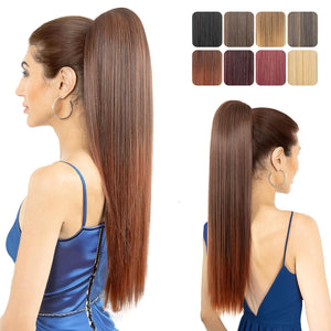 Straight Hair Extension – 24” Long Ponytail with Jaw Claw Clip in