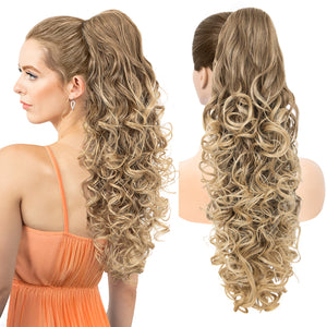 LuxeHair 24” Curly Claw Clip in Ponytail Extension, Fluffy Multi-Layered Jaw Clip Fake Pony tails, Instant Length & Style, Lightweight For Women Hairpiece -
