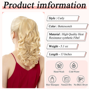 LuxeHair Claw Clip 13" Ponytail Extension, Classic Curly Claw Clip in pony tails Hair Extensions Hairpieces for Woman