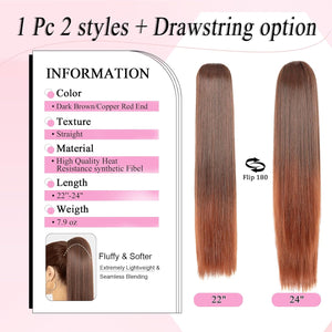 Straight Hair Extension – 24” Long Ponytail with Jaw Claw Clip in