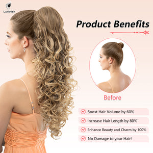 LuxeHair 24” Curly Claw Clip in Ponytail Extension, Fluffy Multi-Layered Jaw Clip Fake Pony tails, Instant Length & Style, Lightweight For Women Hairpiece -