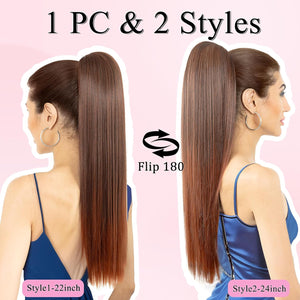 Straight Hair Extension – 24” Long Ponytail with Jaw Claw Clip in