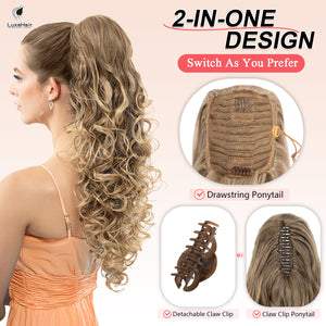 LuxeHair 24” Curly Claw Clip in Ponytail Extension, Fluffy Multi-Layered Jaw Clip Fake Pony tails, Instant Length & Style, Lightweight For Women Hairpiece -