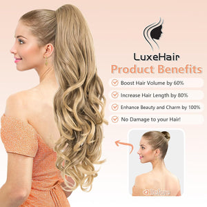 LuxeHair Ponytail Extension, 24" Claw Clip in Ponytail Curly wavy ponytail extension, Clip On Ponytail extension pony tails hair extensions hair pieces for Women-