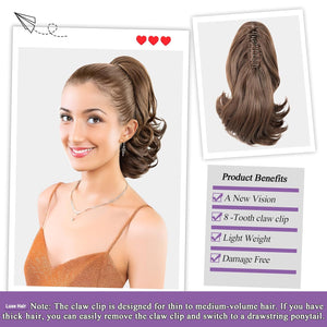 LuxeHair 11” Classic Short Curly Clip In Ponytail Extension, Claw Clip hair extensions, Multi Layered Clip on ponytail Claw Clip Ponytail Extension for women
