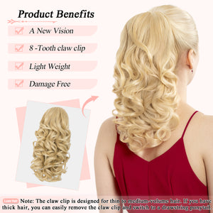 LuxeHair Claw Clip 13" Ponytail Extension, Classic Curly Claw Clip in pony tails Hair Extensions Hairpieces for Woman