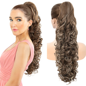 LuxeHair 24” Curly Claw Clip in Ponytail Extension, Fluffy Multi-Layered Jaw Clip Fake Pony tails, Instant Length & Style, Lightweight For Women Hairpiece -