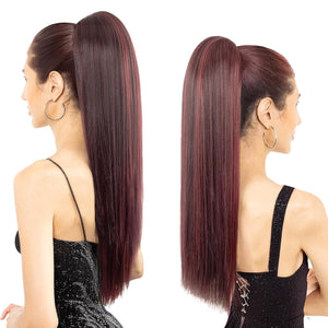 Straight Hair Extension – 24” Long Ponytail with Jaw Claw Clip in