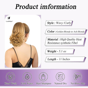 LuxeHair 11” Classic Short Curly Clip In Ponytail Extension, Claw Clip hair extensions, Multi Layered Clip on ponytail Claw Clip Ponytail Extension for women