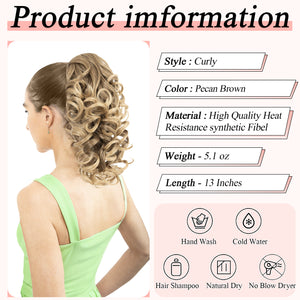 LuxeHair Claw Clip 13" Ponytail Extension, Classic Curly Claw Clip in pony tails Hair Extensions Hairpieces for Woman